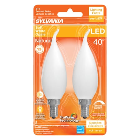 Sylvania Sylvania Natural B10 E12 (Candelabra) LED Bulb Soft White 40 Watt Equivalence 2 pk 40779